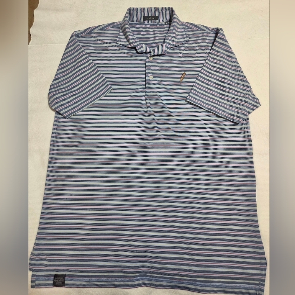 Turtleson Men's Striped Polo Shirt With Red, Blue And Yellow Stripes. Sz L